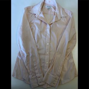 Pink & white striped non-iron stretch button down